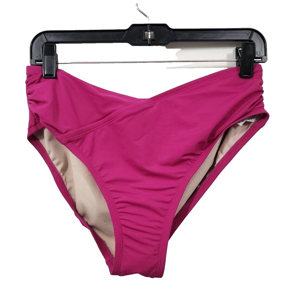 White House Black Market High Waist Ruched Swim Bottom Shirred Wrap Size M Pink